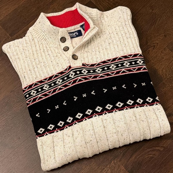 Chaps Other - Chaps Fair Isle Knit Shawl Collar Sweater | Cream Speckled | Large